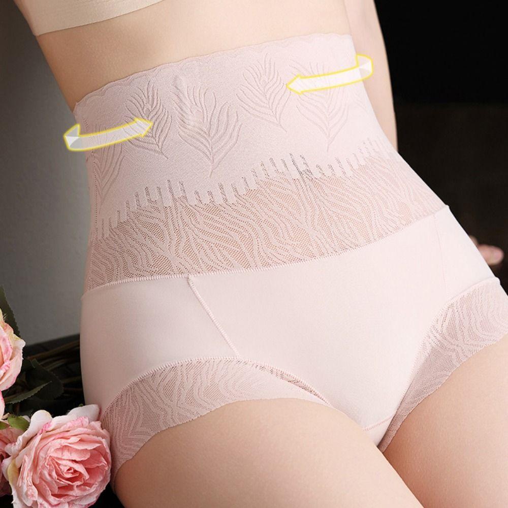Высокая талия кружевные бесшовные трусы лист утягивающие трусы эластичное корректирующее белье для живота женское