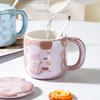 Pearl with Lid Spoon Ceramic Cup Creative Student Mug Office Girl Couple Water Cup Small Gift Cup Handle