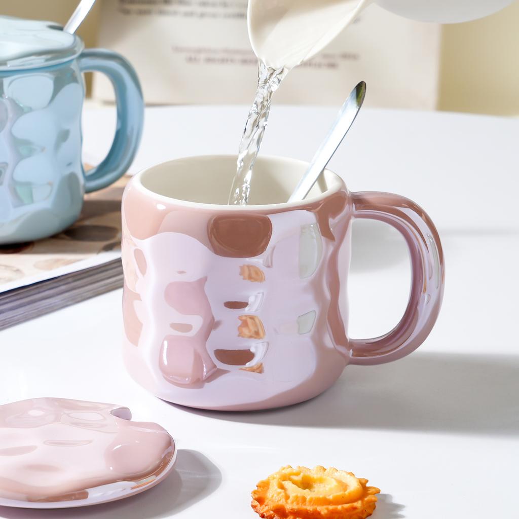 Pearl with Lid Spoon Ceramic Cup Creative Student Mug Office Girl Couple Water Cup Small Gift Cup Handle