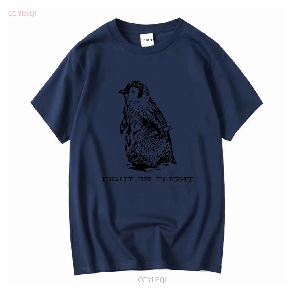 Fight Or Flight Funny Penguin Pun Meme T Shirt Long Short Sleeves Vintage Washed Unisex Casual Slightly Versatile Stylish