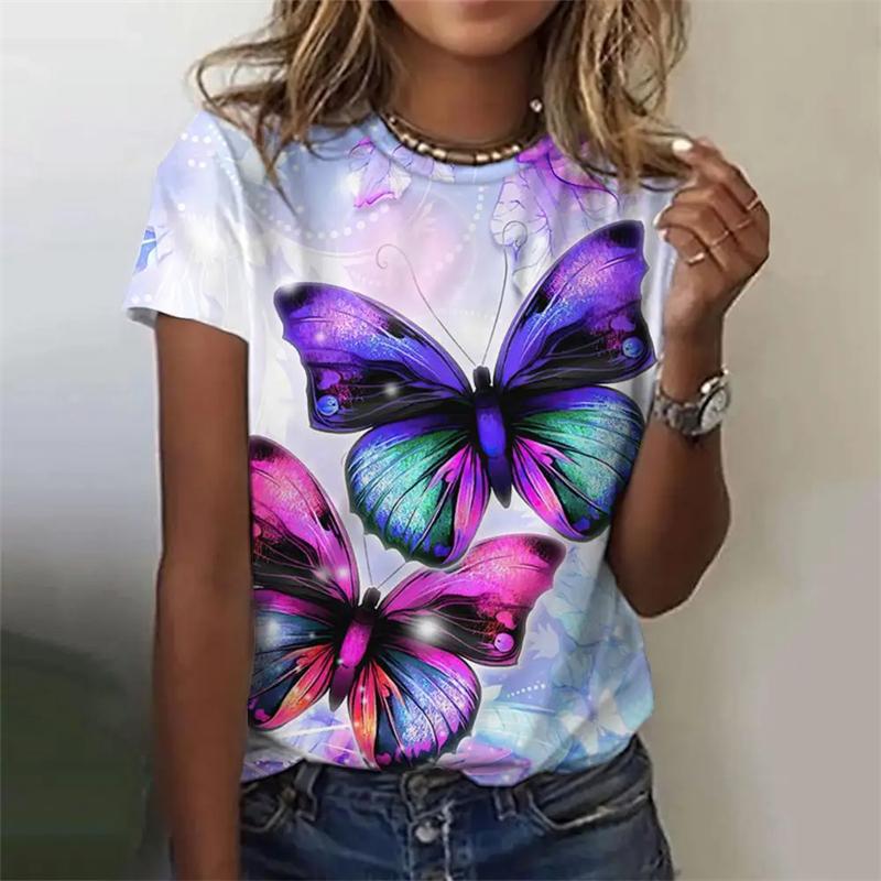 Летняя модная женская рубашка с принтом бабочки, футболка для девочек в стиле Харадзюку, повседневная футболка с короткими рукавами