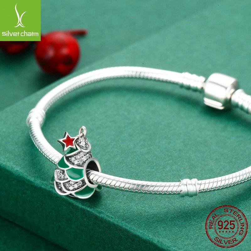 Браслет из стерлингового серебра 925 пробы Yinziyun с бусинами в виде рождественской елки для женщин