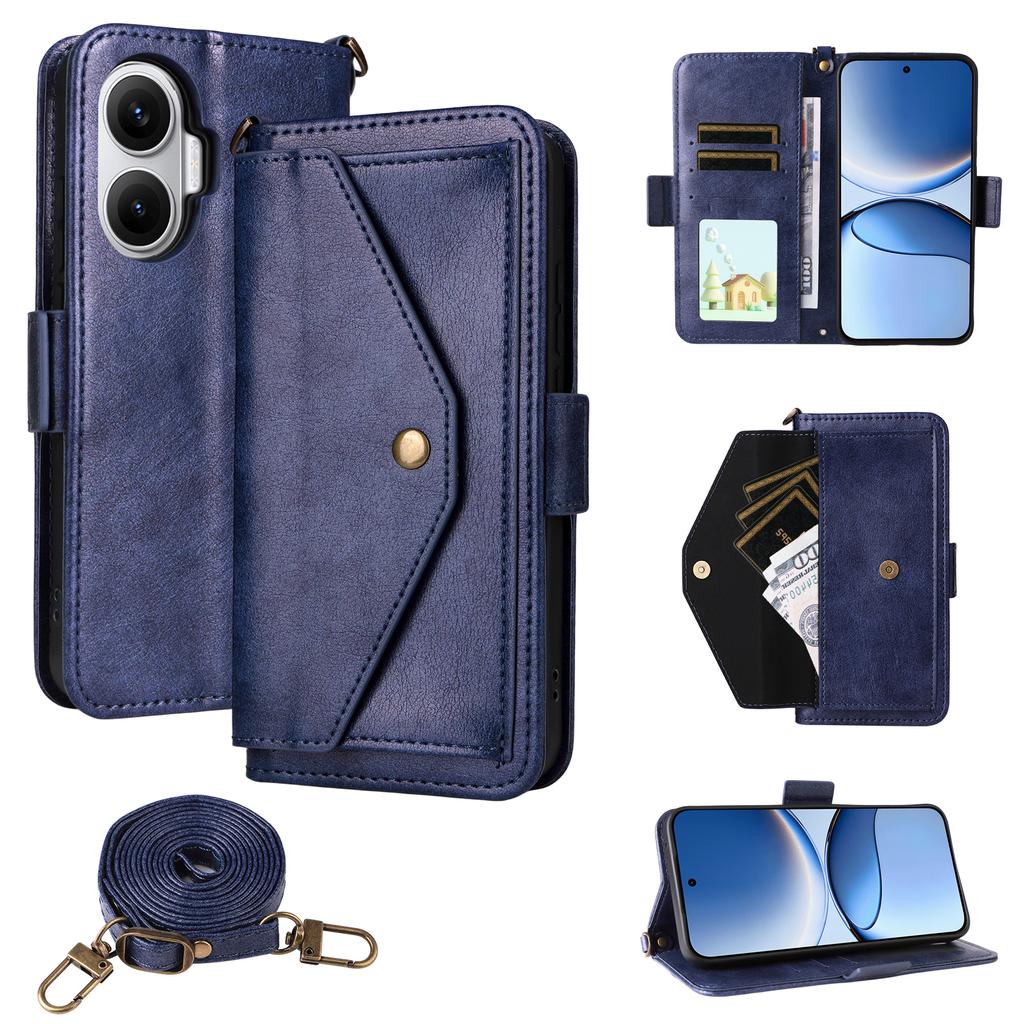 For Xiaomi Redmi Turbo 4 Pro 5G/Poco F7 5G Leather Case Magnetic Closure Wallet Stand Phone Cover with Crossbody Strap