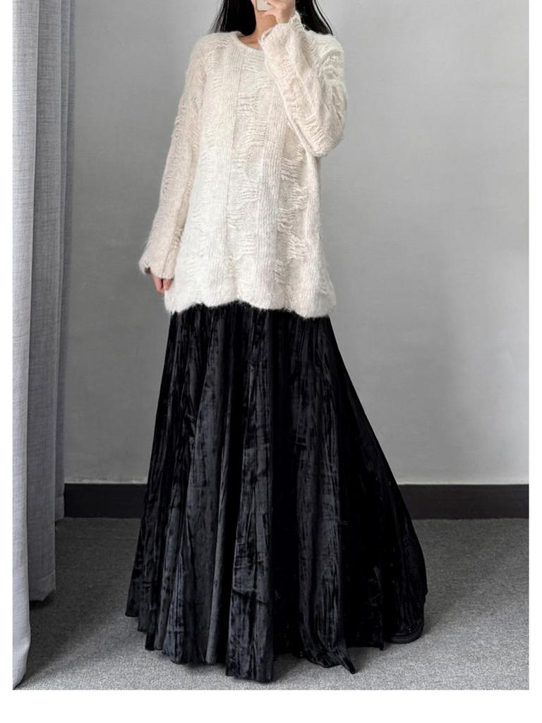 Бархатная юбка в китайском стиле с высокой талией до щиколотки для осени/зимы