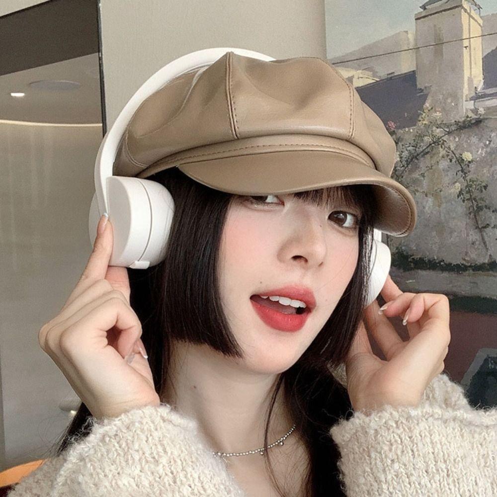 Британская шляпа художника корейский стиль восьмиугольная кепка милый берет PU для девочки