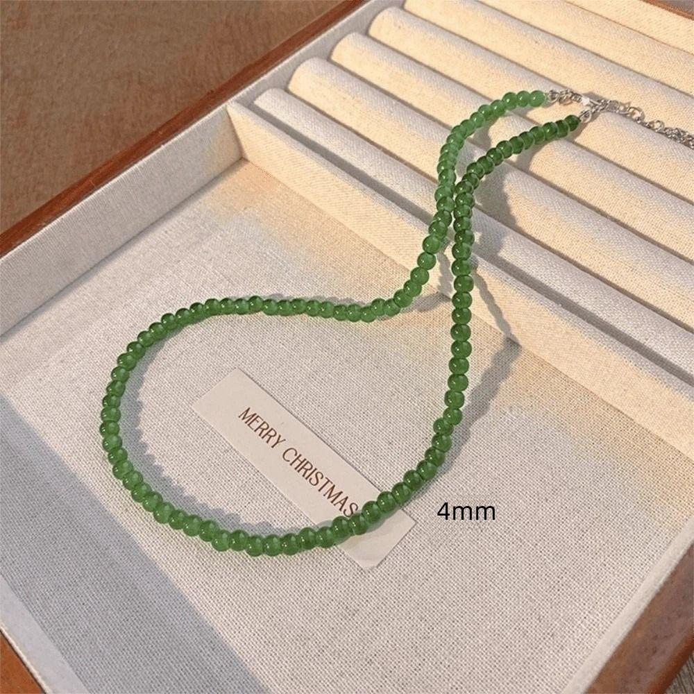 Round Green Beads Necklace 4 6 8 10mm Collarbone Chain New Choker Necklace Gifts