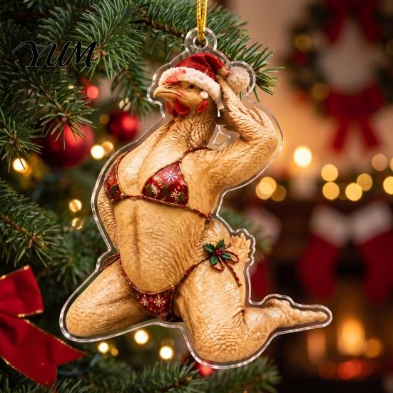 Christmas Tree Decorations Bikini Ornaments, Quirky Santa Claus Dachshund Highland Cow Hanging Decoration, Hilarious Decor Acrylic Pendant for