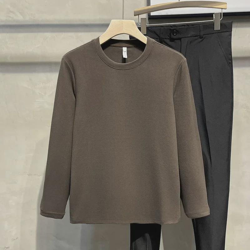 Мужская приталенная однотонная двухсторонняя бархатная рубашка с длинными рукавами на осень