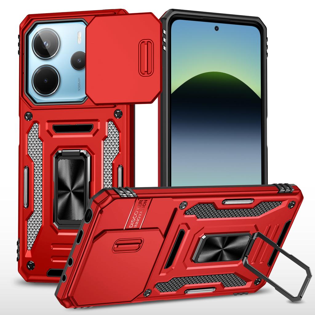 Для чехла для мобильного телефона Xiaomi Poco X7 5G Выдвижное окно Горизонтальная и вертикальная многофункциональная подставка Военный противоударный чехол для мобильного телефона