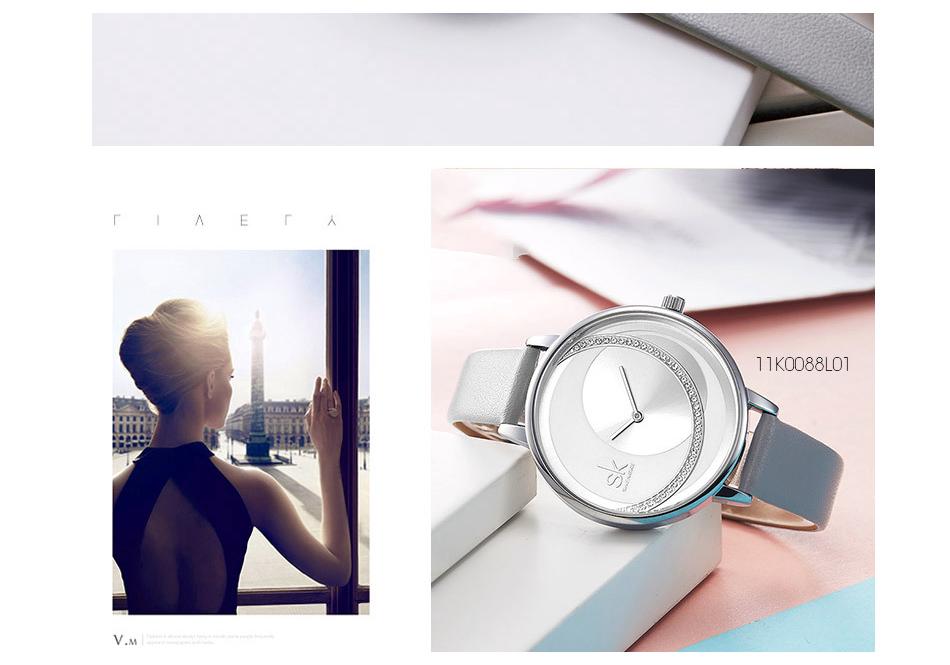 Женские часы SK Sunray Розовое золото с инкрустацией бриллиантами Английский стиль Водонепроницаемые Сетчатый и кожаный ремешок - Модель 0088.