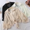 Summer Half Sleeve Buttoned Up Shirt Loose Casual Blouse Chiffon Shirts Women Tied Waist Elegant Blouses Women
