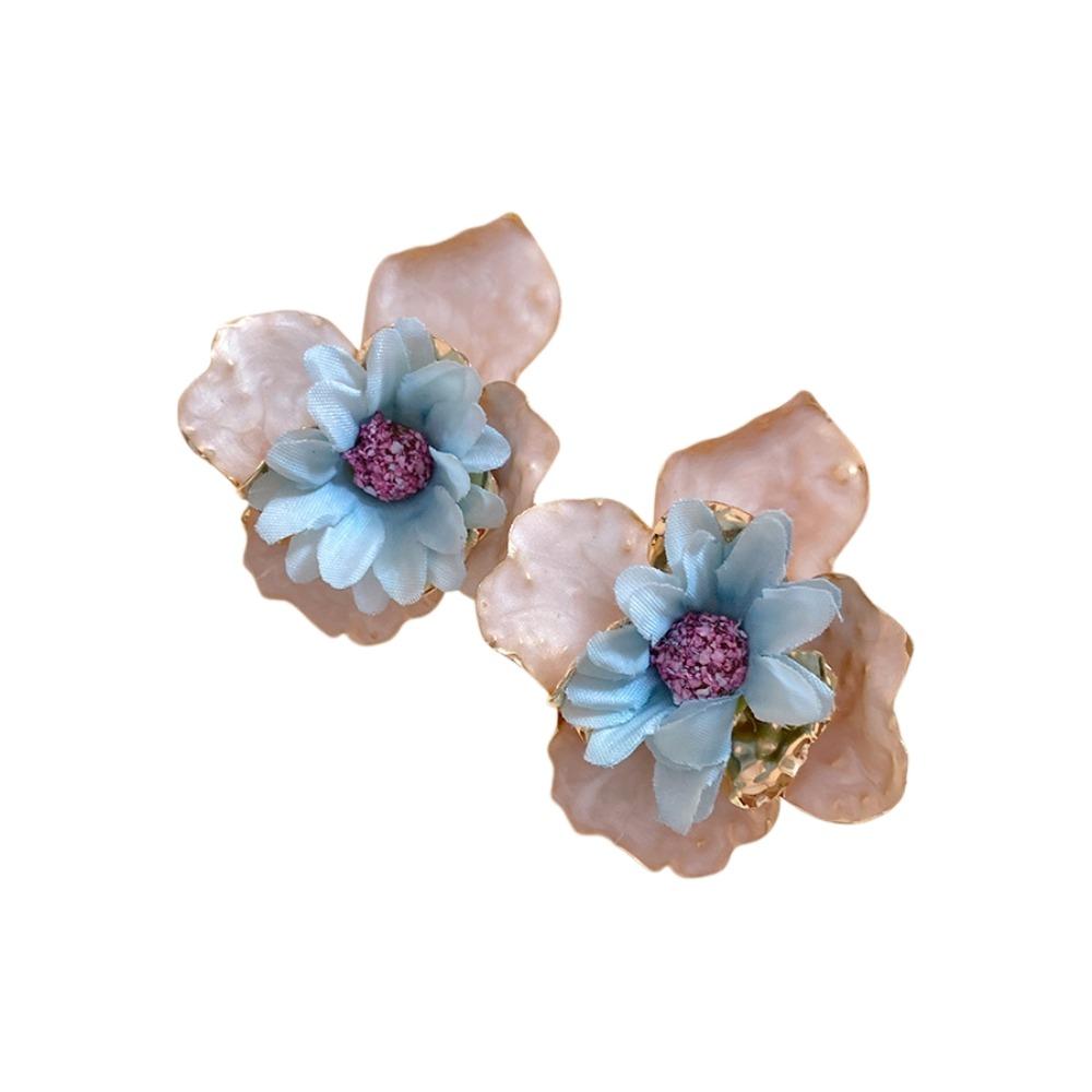 Iron Cloth Colorful Flower Earrings Korean Style Floral Ear Studs Exaggerated Ear Pendant Daily