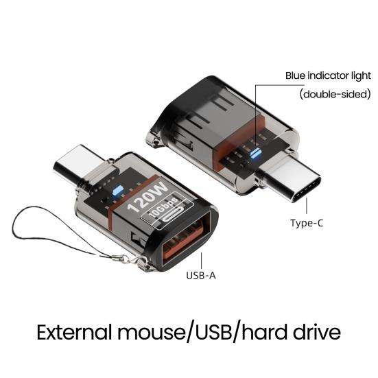 Адаптер Type-C Male to USB A Female 120 Вт USB 3.2 Gen2 адаптер Двусторонний 10 Гбит/с передача данных Прозрачный корпус адаптер