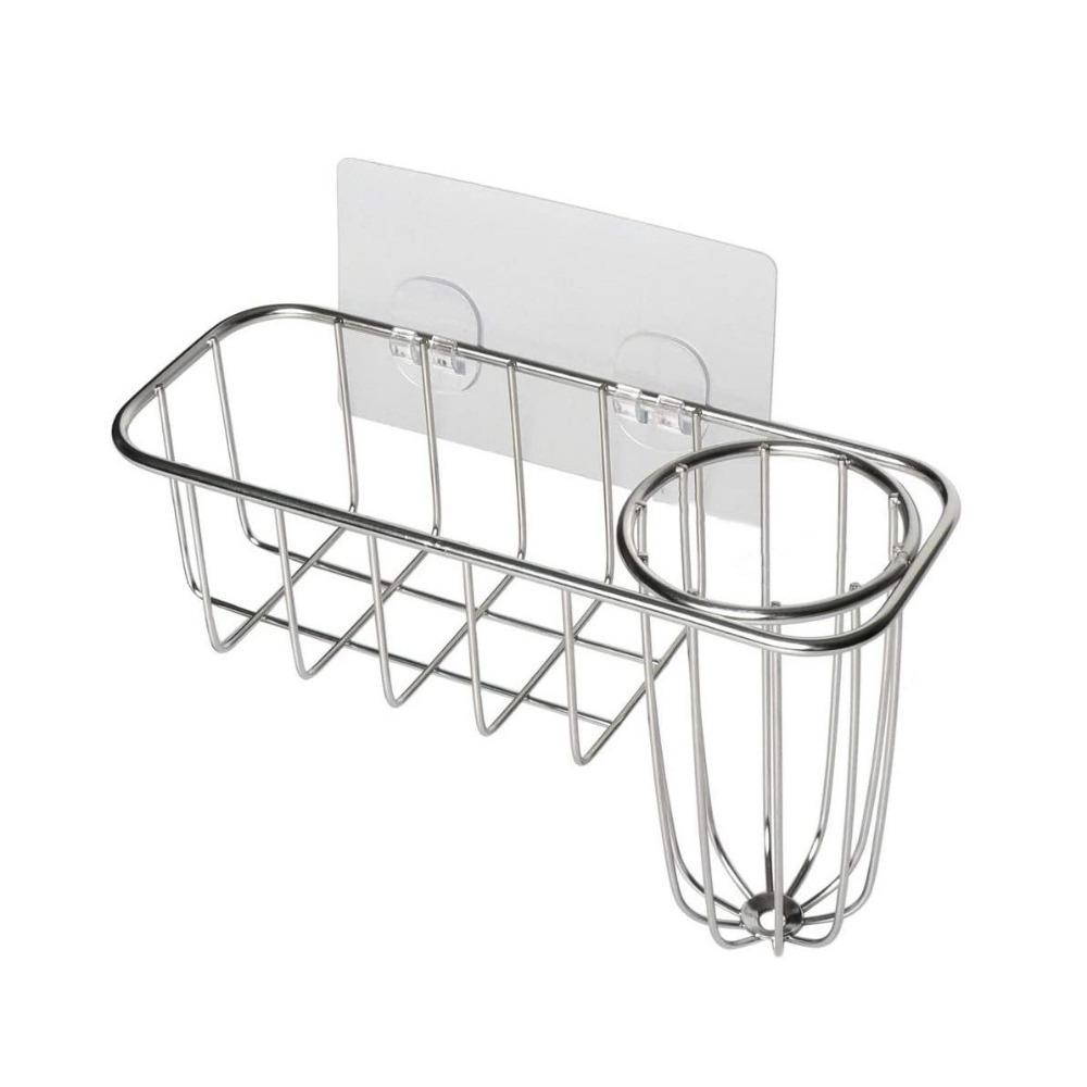 Stainless Steel Sink Hanging Basket Smooth Edges Rustproof Sponge Storage Basket Wall Mounted Rounded Corners Sink Organizer