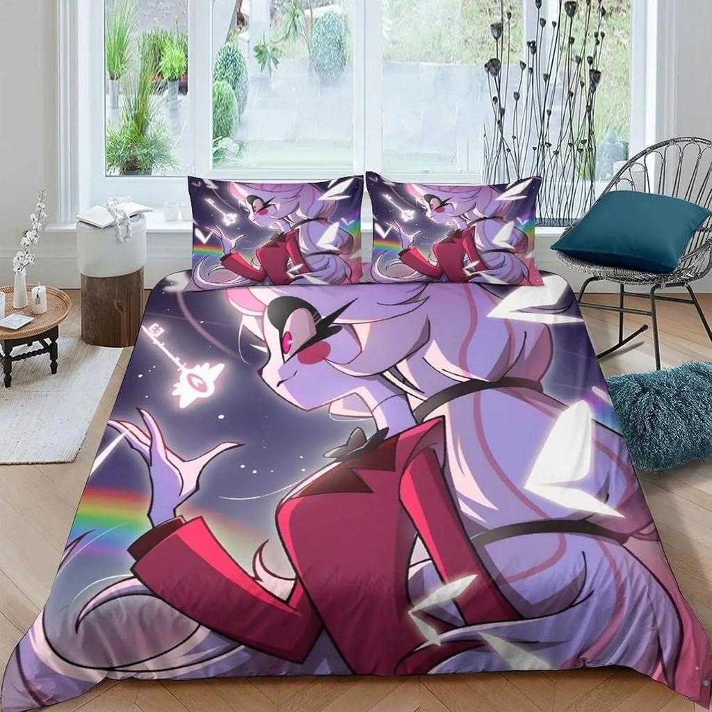 Cartoon H-Hazbin Hotel Duvet Cover and Pillowcase, Single/Double Bed Bedding Set, Adult Boys and Girls Bedroom Decor, gift