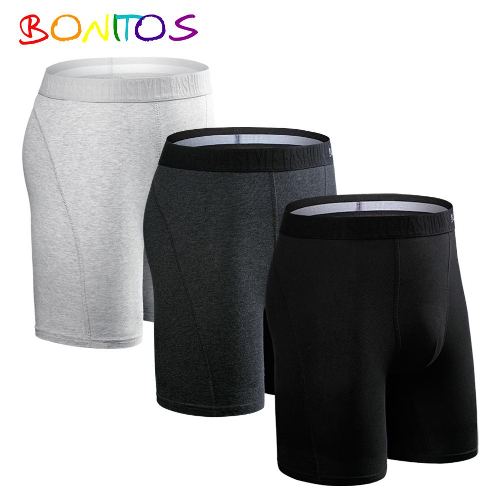 BONITOS 3шт длинные однотонные мужские трусы хлопковые боксеры удобное нижнее белье для мужчин