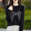 Женский осенне-зимний вязаный свитер с круглым вырезом и длинными рукавами, элегантные топы с бантом для поездок на работу