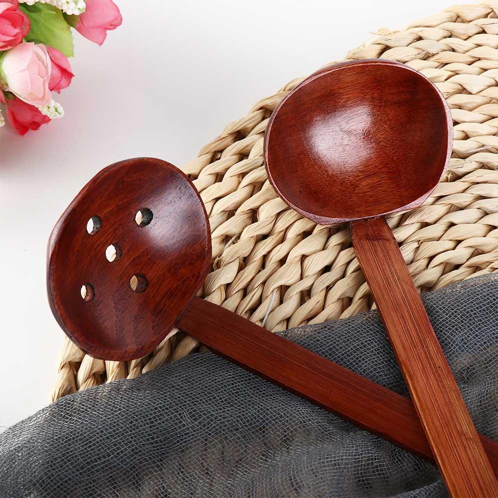 Nature Long Handle Colander Wooden Ladle Soup Spoon Slotted Spoon Ramen Spoon Kitchen Utensil Tool
