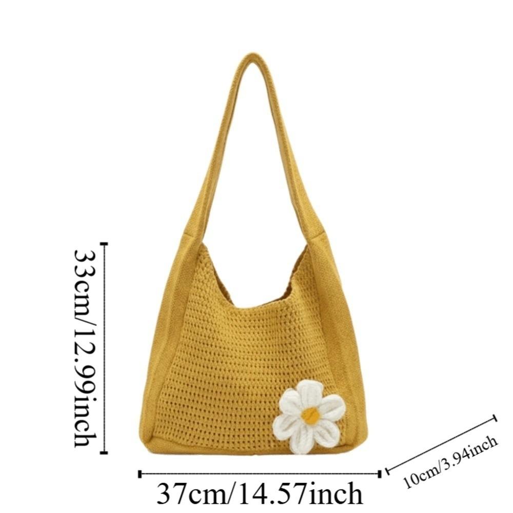 Sweet Knitted Tote Bag Breathable Seaside Vacation Handbag Trendy Crochet Shoulder Bag  Female
