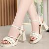 7,5 см Милые Удобные Мягкие кожаные Сандалии Женские Туфли на платформе Лето 2025 Сандалии на среднем блочном каблуке для офиса Модель для вечеринки
