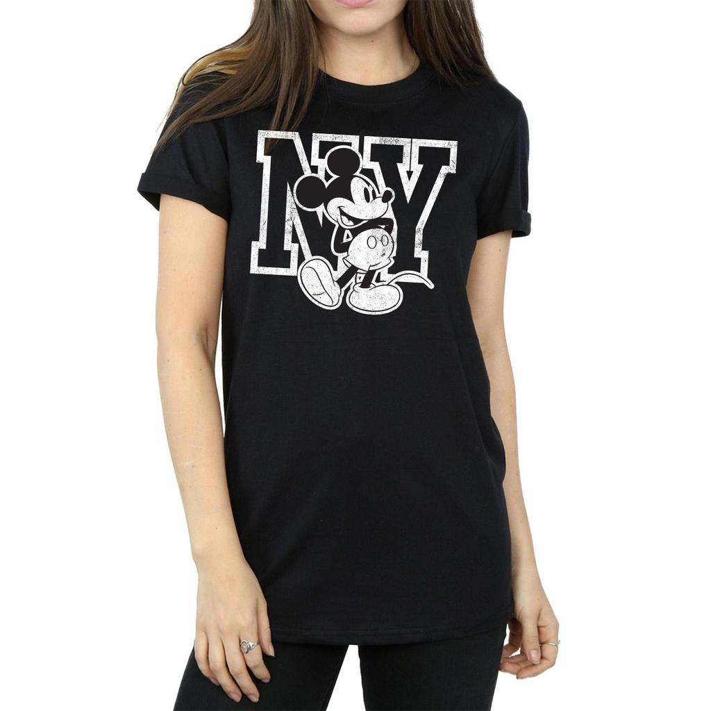 Disney Womens/Ladies Mickey Mouse NY Kicking Cotton Boyfriend T-Shirt