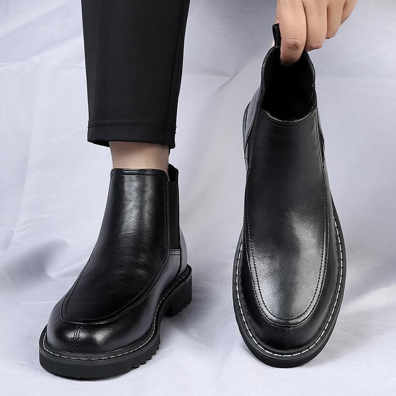2025 Autumn and Winter New Black Martin Boots Leather Mid-tube Chelsea Boots Premium Short Boots Men's Casual Leather Boots