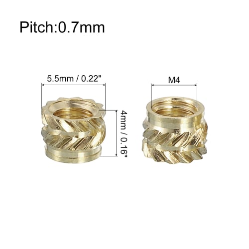 uxcell Knob Insert Nuts, Pack of 50, M4x4mm Lx5.5mm OD, Brass Heat-Set Inserts for 3D Printing
