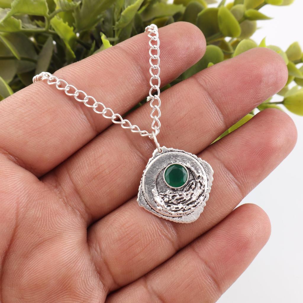 Green Onyx Pendant Handmade Gemstone Jewelry, 925 Solid Sterling Silver Pendant Unique Design Jewelry