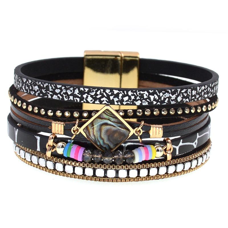 Кожаный браслет Crystal Wrap Bohemia Bangle Женский ювелирный аксессуар