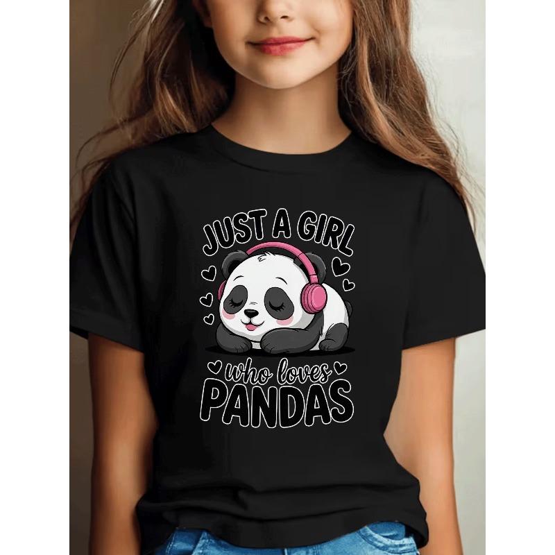European sizes Casual Trendy Short-Sleeve Clothing for Girls, Featuring a Graphic Tee That Showcases a Girl Who Adores Pandas