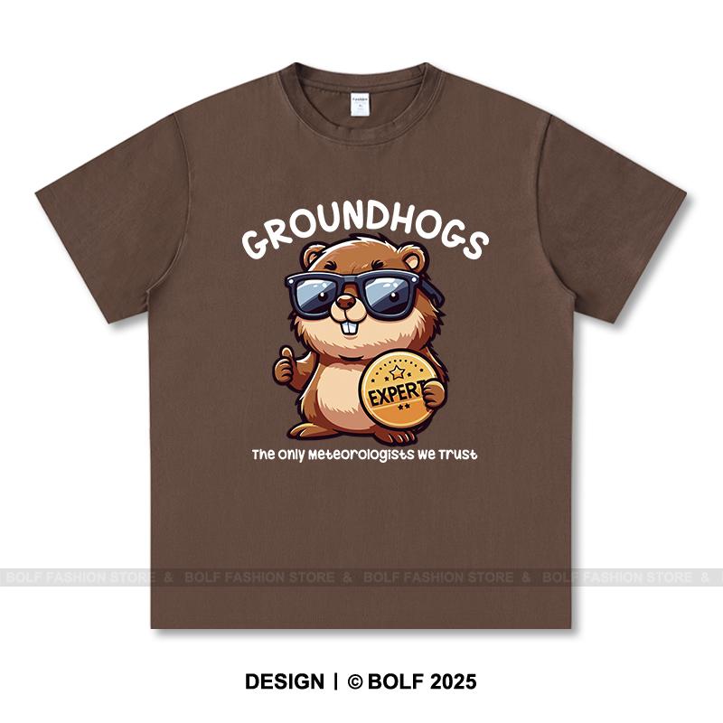 Women's Groundhogs Printed T-Shirt 100% Cotton Oversized Animal Graphic Tees for Men Summer Tops Nature Streetwear