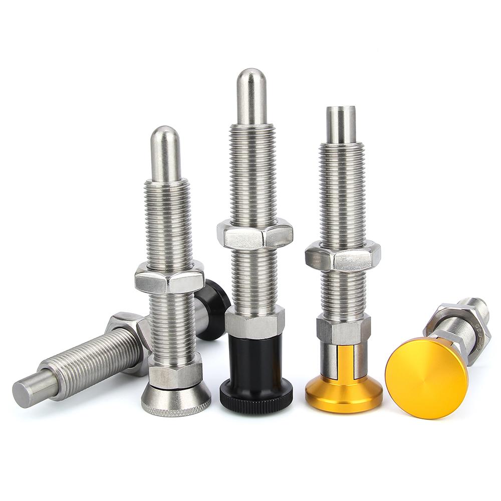 Black/Gold Aluminum Knob M16 Locating Pins Return Type/Self-Locking Stainless Steel Long Threaded Indexing Plungers With Nut