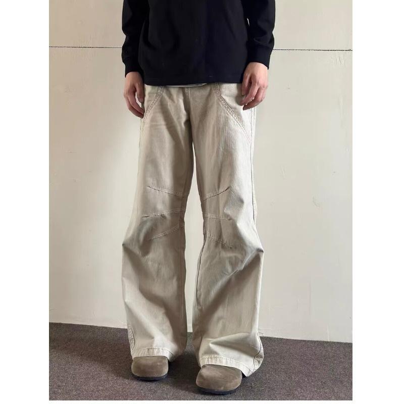 American overalls men's high street washed casual versatile trousers loose straight micro-pull trousers