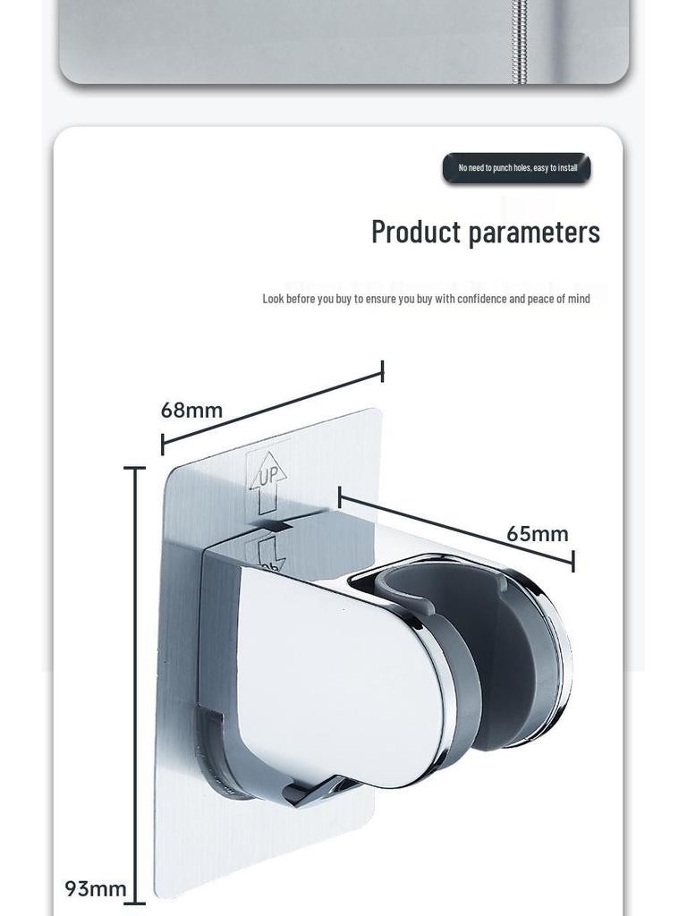 No-Drill Movable Shower Head Holder with Suction Cup Wall Mount for Bathroom