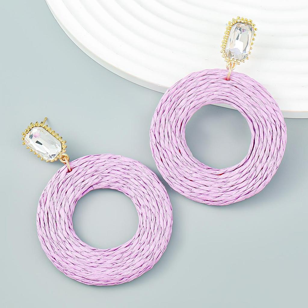 Ретро летние геометрические круглые серьги из рафии для женщин