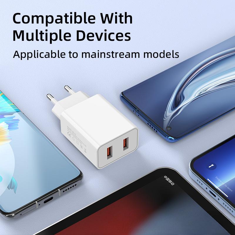 European Standard Dual Port Mobile Phone Fast Charger Head, Dual Usb US Standard 5V2A Charging Head Travel Charging Power Adapter