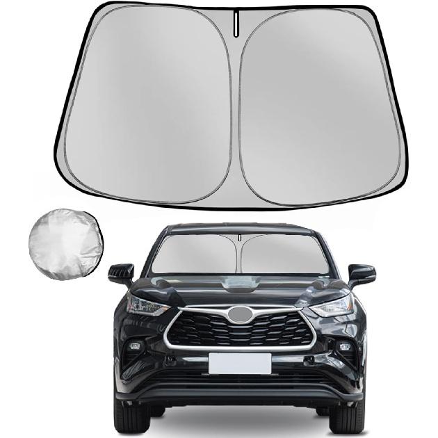 Windshield Visor Suitable 2020-2023 Foldable Sun Shade Cover for Toyota Highlander Suitable for Car Front Window Block Uv and Heat Car Interior