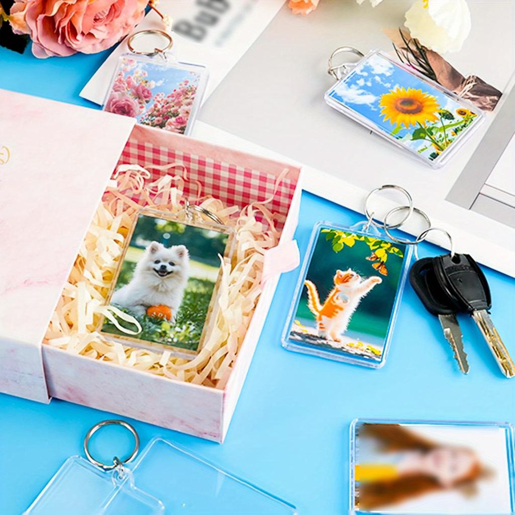 12 Pieces Photo Frame Keychain, Clear Acrylic Photo Keychain for Personalisation and Passport Photo Size, Clear Double Sided Blank Picture Keychain