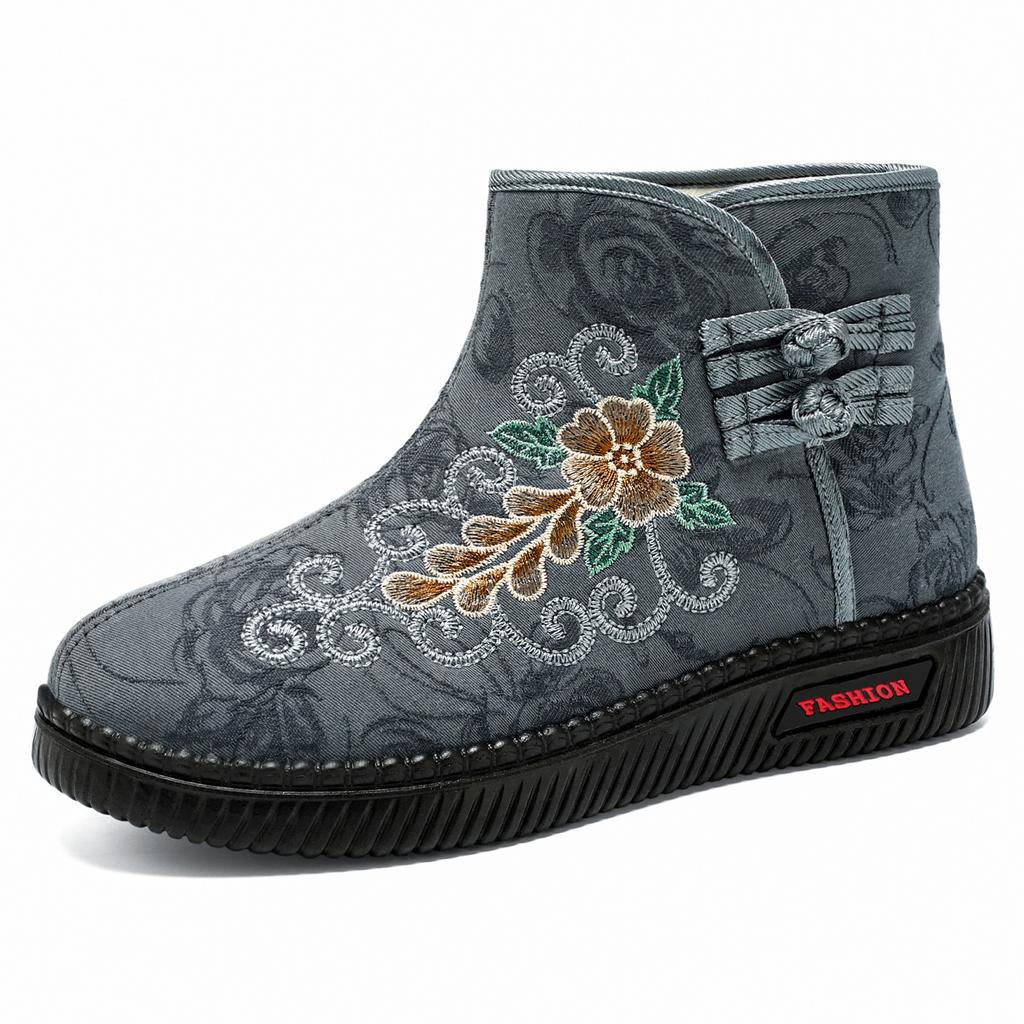 Fashion Winter Plus Warm Old Beijing Cloth Shoes Women's Vintage Non-slip Soft-soled Embroidered Cotton Boots Mom's Warm Snow Boots