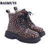 Леопардовые балетки на платформе женские ботильоны теплая обувь 2025 года трендовые дизайнерские короткие плюшевые ботинки челси повседневные прогулочные женские ботинки