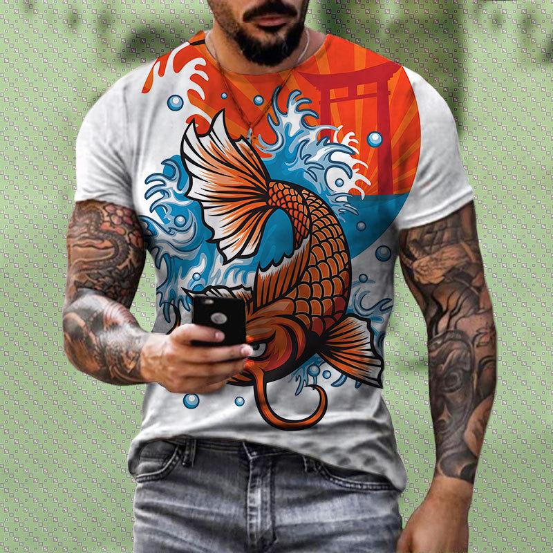 Европейский и американский уличный стиль, футболка с 3D-принтом, персонализированным рисунком рыбы, модная повседневная мужская футболка