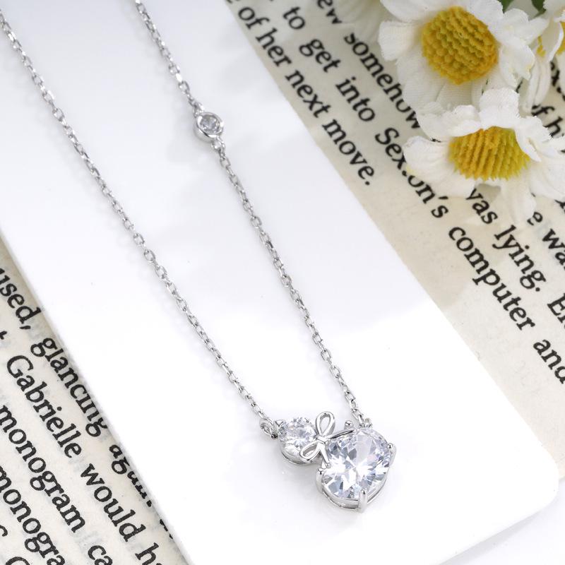 Серебряная цепочка S925 с подвеской в виде тыквы-банта с цирконами для женщин - Элегантная, универсальная цепочка на ключицы