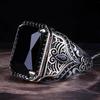 New Punk Turkey Vintage Rings Geometric Oval Black Suitable For Anniversary Party Wedding Men 'S Rings High -End Luxury Jewelry