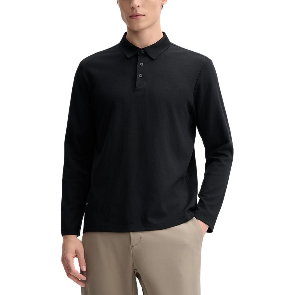 Fila Blue Series Solid Color Versatile Knitted Long Sleeve Polo Shirt Men Tops Black F11M512202F-BK