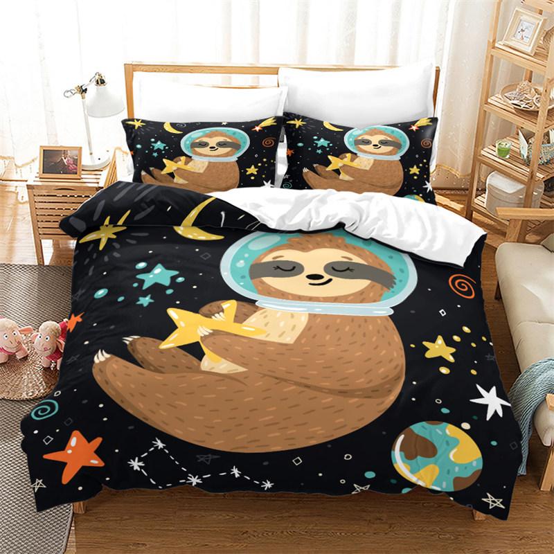 Cute Cartoon Sloth Duvet Cover Floral Leaves Print Bedding Collection For Kids Teens Bedroom Decor Flowers Comforter Cover Pillowcases