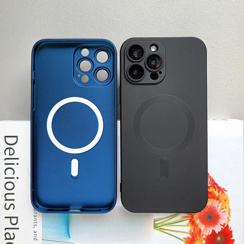 Роскошный чехол для беспроводной зарядки Magsafe для iPhone 16 15 14 13 12 11 Pro Max Plus, магнитный защитный чехол для объектива, противоударный матовый чехол