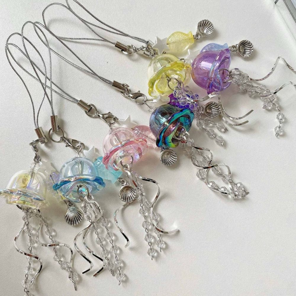 Sea Shell Fish Y2K Jellyfish Mobile Key Chain Jellyfish Tassel Phone Charm Keycord Mobile