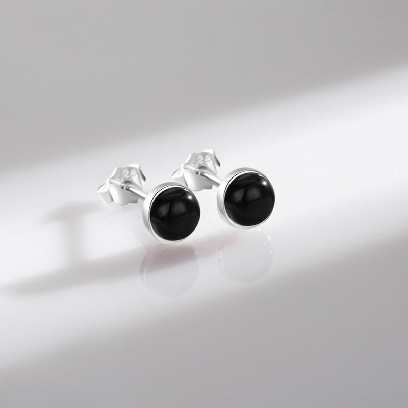 Natural Black Agate Stud Earrings 925 Sterling Silver Round Daily Hypoallergenic Earring 4mm 5mm 6mm Jewelry For Women