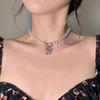 Trendy Vintage Pearl Butterfly Necklace Women's Buckle Crystal Clavicle Chain Necklace Collar Sweater Accessories Necklace