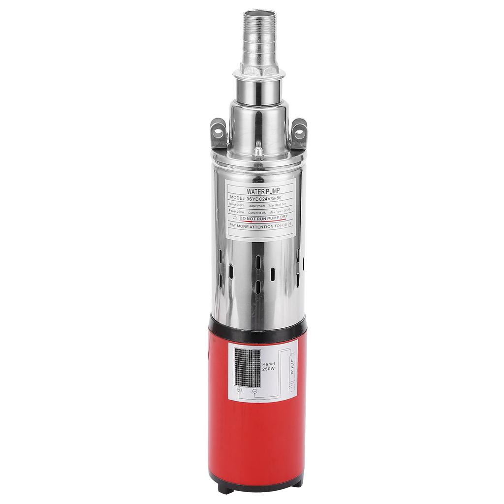Солнечный водяной насос с электроприводом, винтовой погружной насос, высота подъема 50 метров, 1,5 м/ч, DC24V